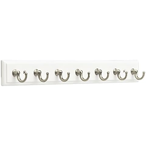 Franklin Brass FBKEYT7-WSE-R, 14" Key Rail/Rack, with 7 Hooks, in White & Satin Nickel Cover