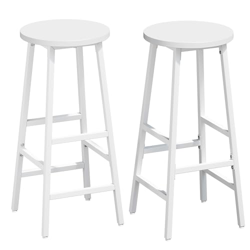 YOUDENOVA Juego de 2 taburetes de Bar, Estructura de Madera y Metal, estables y compactos, con reposapiés, 71 cm, Estilo Industrial, para Cocina y Comedor, Blanco