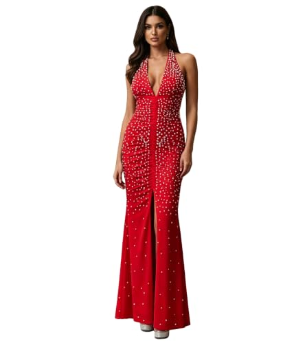Image of PORRCEY Women's Sexy Elegant Rhinestone Bodycon Dress Hot Drilling Clubwear