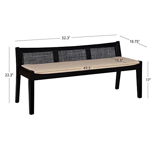 Powell Low Back Cane Kasi Bench, Black - Thumbnail 3