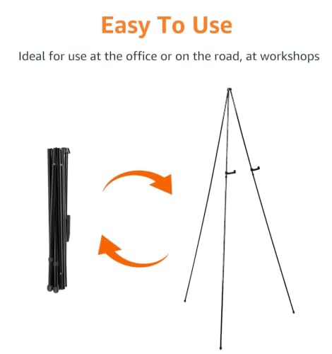 Image of Amazon Basics Easel Display Stand, Instant Floor Poster, Lightweight, Collapsible and Portable with Tripod Base, Black Steel (Supports 5 pounds) (Pack of 2)