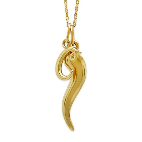 Gold Italian Horn with Small Initial Letter Pendant Necklace- 10 Karat Gold - Cornicello Charm - Lowercase A to Z Letter Pendant Necklace for Women - Gold Chain