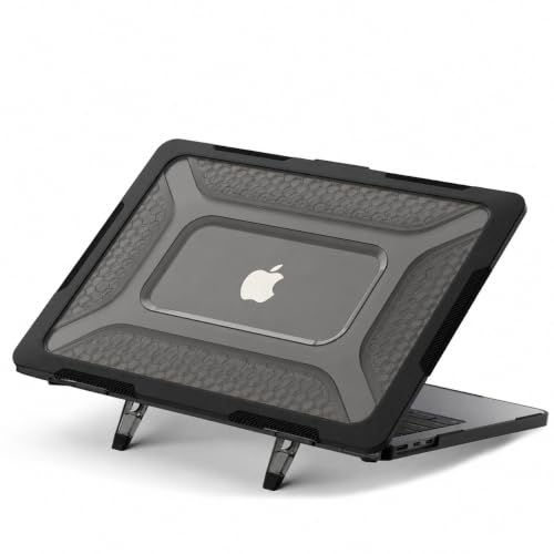 Image of Soonjet Heavy Duty Case for MacBook Air 15 inch M5 M4 M3 M2 2026-2023 Black | Shockproof Hybrid Laptop Cover, Rugged Hard Shell, Drop Protection, TPU Bumper, Foldable Kickstand, Anti Fingerprint Scratch