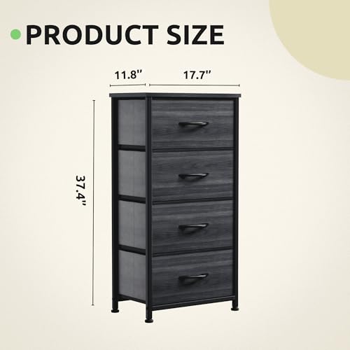 GOOBED Dresser with 4 Drawers - Fabric Storage Tower, Organizer Unit for Bedroom, Hallway, Closets - Sturdy Steel Frame, Wooden Top & Easy Pull Fabric Bins