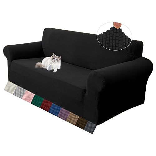 LURKA Stretch Loveseat Sofa Slipcovers 1 Piece Couch Covers for Sofa Furniture Protector Full Sofa Covers with Elastic Bottom for Kids and Dog Medium Black