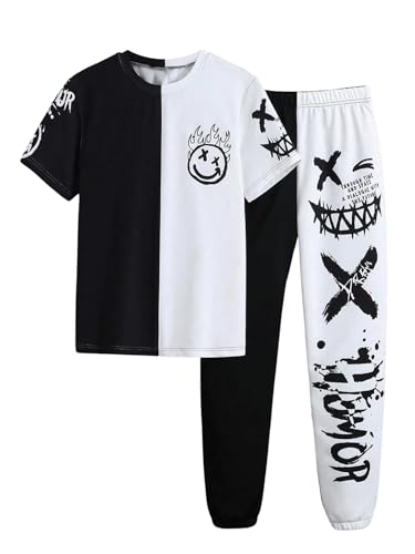 WDIRARA Boy's Two Piece Graphic Print Short Sleeve T Shirts and Elastic Waist Pants Clothing Set...