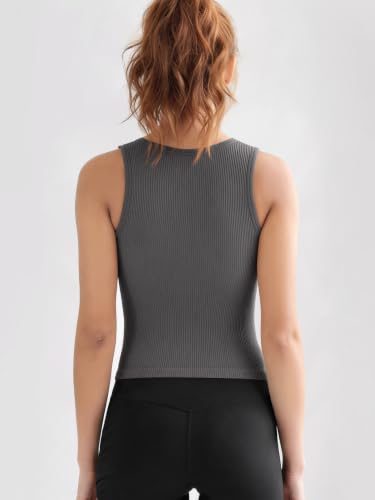 Image of ODODOS 3-Pack Seamless Crop Tank for Women Ribbed Soft High Neck Cropped Tops