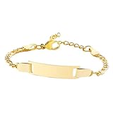WEKAMOS Pulsera Infantil Ajustable de Acero Inoxidable con Placa para Personalizar Brazalete Metálico Decorativo DIY Regalo Personalizado para Niñas Longitud Color Dorado