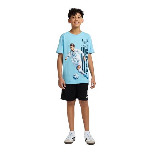 Image of Messi Boys' Lifestyle Short Sleeve T-Shirt, Slim-fit Graphic Tee, Cotton Blend Fabric