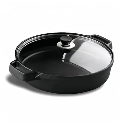 Zomaki 両取っ手鍋、しゃぶしゃぶ鍋、仕切り鍋、しゃぶしゃぶ鍋、卓上鍋、煮込み鍋、高強度、変形防止、蓋付き、木製の蓋、ガラス蓋、厚手鋳鉄、平底鍋、フライパン、お好み焼き鍋、目玉焼き用鍋、水餃子鍋、無塗装ノンスティック鍋、様々なコンロに対応、業務用、家庭