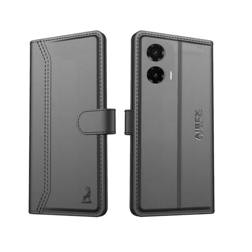 Image of AIBEX Compatible for Motorola G35 5G Flip Cover Leather Finish with Magnatic Closure | Inside TPU with Card Pockets | Wallet Stand | Complete Protection Flip Case -Black