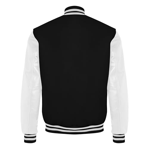 Image of Red And Black Letterman Jacket Men - Mens Black Varsity Letterman High School Baseball Bomber Jacket