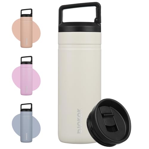Image of BJPKPK 20 oz Insulated Travel Water Bottle, Coffee Tumbler Stainless Steel | Double Wall Vacuum, Leakproof, Thermal, Keeps Hot /Cold, BPA Free, Dishwasher Safe, Spill Proof, Wide Mouth, 2 Lids, Milky