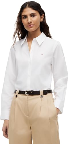 Tommy Hilfiger Camisa Mujer Poplin Regular con Cuello francés, Blanco (TH Optic White), 40