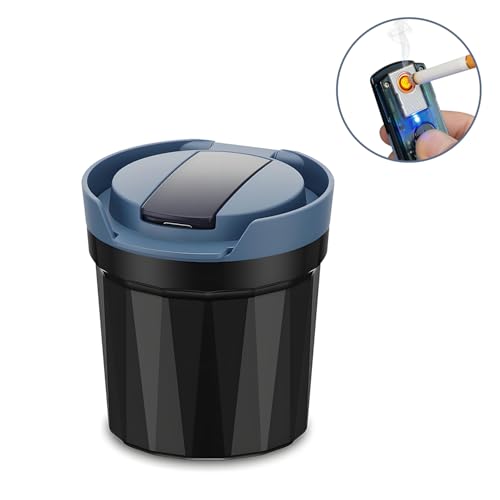 Image of Car Ashtray Detachable Ceramics with Lid Blue Led Light with Removable Lighter USB Charging for Most Car Cup Holder (Blue)