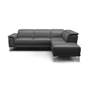 Valencia Pista Geniune Leather Reclining Sectional Sofa with Right Hand Chaise -| Power Recliner Chair, Nappa 11000 Leather | L Shaped Couch for Living Room Furniture, Cloudy Grey