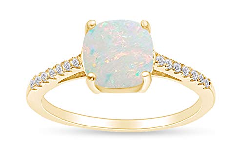 AFFY 14k Gold Over Sterling Silver Lab Created Opal And Simulated White Sapphire Solitaire Engagement Bridal Ring Jewelry For Women Birthday