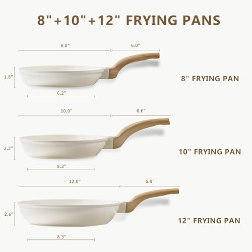 CAROTE 3Pcs Cream White Non Stick Skillet Set, Cream White - Image 2