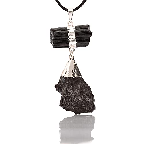 AYANA Natural Black Tourmaline and Kyanite Healing Crystal Pendant Necklace for Women | Powerful Grounding Stones, Aligned with All Chakras | Handmade with Ethically Sourced Raw Natural Pure Gemstone