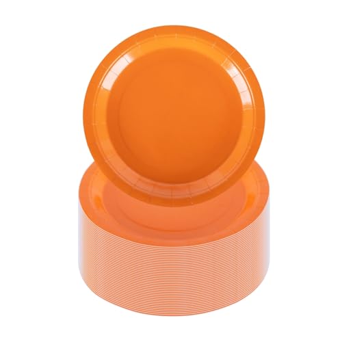 CEILIWEN Lot de 100 assiettes rondes en carton orange de 18 cm pour fêtes, anniversaires, Thanksgiving, Halloween – pour restauration et événements...