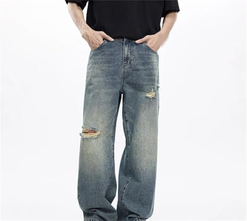 Men's Wide Leg Jeans Baggy Loose Straight Hip Hop Distressed Ripped Hollow Out Vintage Denim Trousers2
