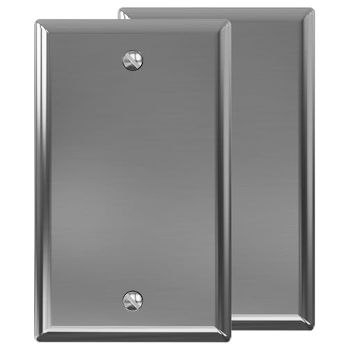 ELEGRP 1-Gang Blank Stainless Steel Wall Plate, Metal Blank Outlet Cover, Standard Size 4.5" H x 2.75 L, Faceplate Cover for Unused Outlets/Switches, Color-matched Screws Included, ETL Listed, 2 Pack