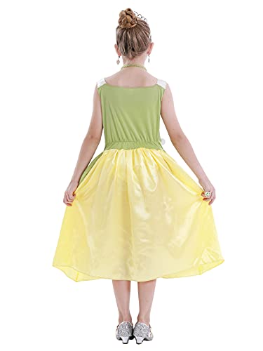 Cotrio Little Girls Green Fairy Tale Princess Tiana Dress Kids Birthday Party Fancy Dresses Halloween Costume Outfits Role Play Clothes Size 6 (5-6 Years, Green) #TOP7