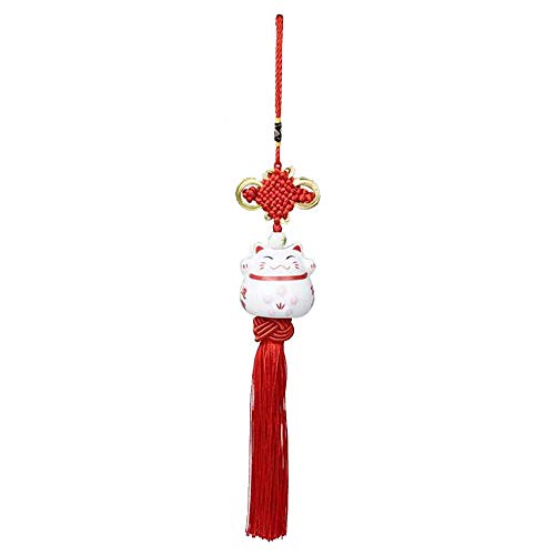 Chilits Feng Shui Lucky Cat Céramique Pendentif, Japonais Porte-Bonheur Traditionnel, Suspendu pour Richesse Fortune Voiture Intérieur Décoration de La Maison Accessoires Cover