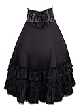 Antaina Negra Volantes Encaje Retro Gotica Sexy Lolita Alta Cintura Longitud de la Rodilla Midi Plisada Falda,XL