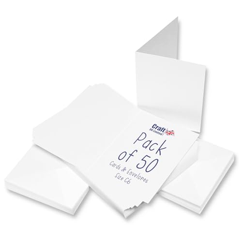 Craft UK 273 50 Cartes et enveloppes Blanches C6, Carte, 30/40 mm