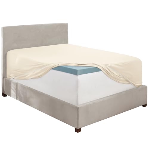 Image of Hearth & Harbor Extra Deep Pocket Twin XL Fitted Sheet - Fits 18 to 24 Inch Mattress - Ultra Soft 1800 Microfiber, Wrinkle-Free & Breathable - Hotel Luxury Fitted Sheet Only, Off White