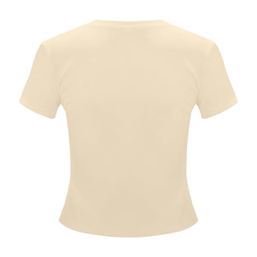 2026 - Mujeres Casual Básico Salir Crop Tops Slim Fit Manga Corta Cuello Redondo Camisetas Ajustadas 2025 Peto Mujer Embarazo, beige, S