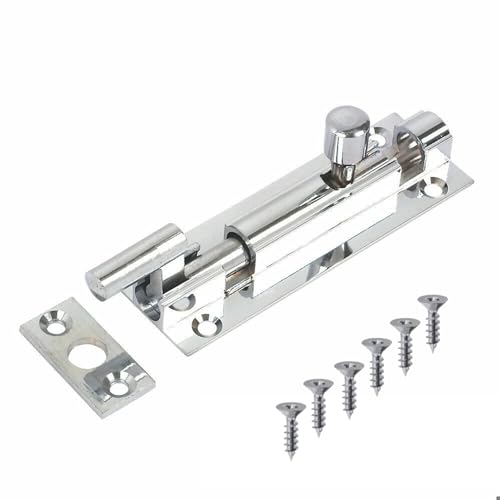 Image of Door Bolts Polished Chrome Barrel Side Lock 50mm Naked Door Latch with Screws Tower Bolt Locks for Bedroom Bathroom Toilet Shed Gate Cupboards and Cabinets Pack of 1.