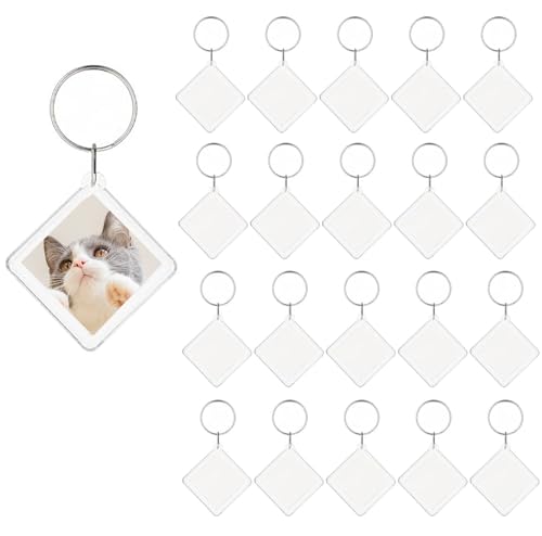 Image of BetterJonny 20Pcs Acrylic Picture Keychain Blanks in Clear Acrylic Picture Frame Keyrings