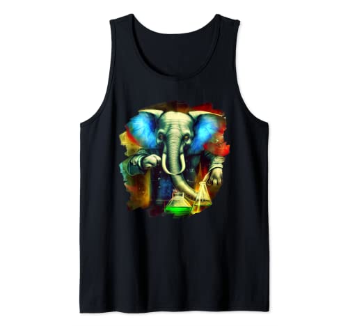 Elephant Mad Scientist Mezcla Química Ciencia Química Camiseta sin Mangas