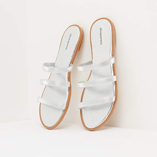 Image of shoexpress Women's Glittery Textured Strappy Flats Sandal