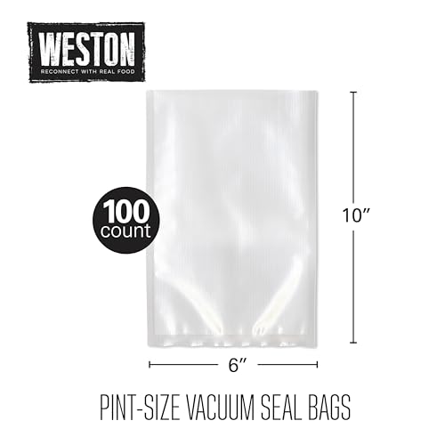 Image of Weston 6 inch x 10 inch Pint Vacuum Sealer Bags For Meal Prep & Sous Vide | 2 Ply 3mm Thick | Compatible With NutriFresh & FoodSaver | BPA Free | 100 Count | Clear