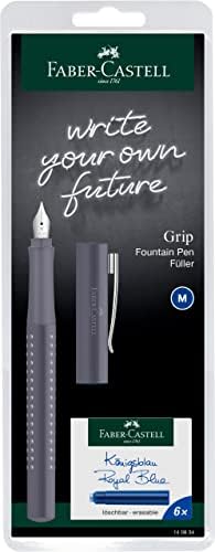 Faber-Castell 140834 – Penna stilografica Grip 2010, larghezza pennino M, colore grigio mela, con 6 cartucce di inchiostro blu Faber-Castell 140834 – Penna stilografica Grip 2010, larghezza pennino M, colore grigio mela, con 6 cartucce di inchiostro blu