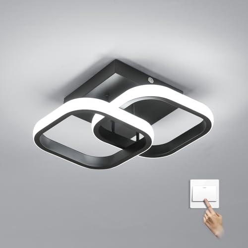 Goeco Plafonnier LED Carré, 22W Luminaire Plafonnier Moderne, 3000K &4500K & 6500K Dimmable, Lampe de Plafond Lustre Intérieur Noir pour Couloir, Balcon,...