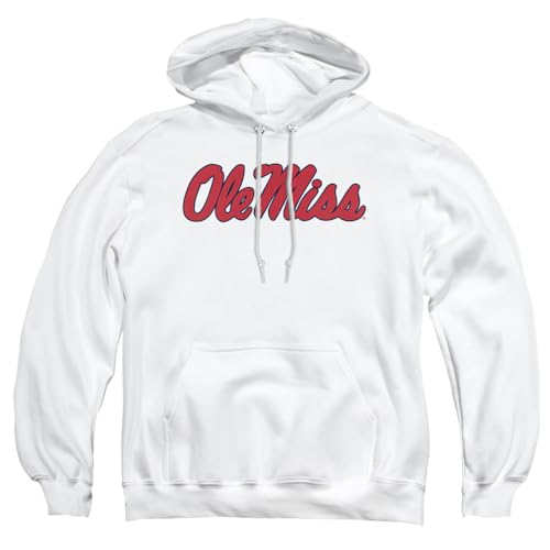 University of Mississippi Ole Miss Official Stacked Unisex Adult Pull-Over Hoodie,White, Medium