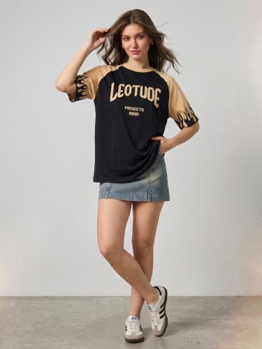 Image of LEOTUDE Half Sleeve Round Neck Tshirt for Women, Oversized Longline