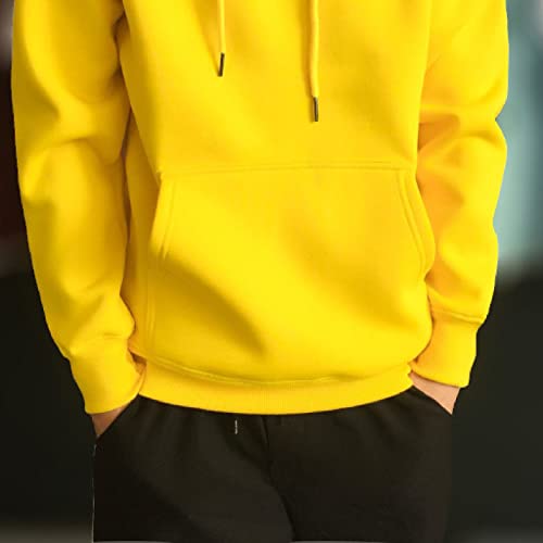 Bluelans Men's Fleece Hooded Sweatshirt Plain Pullover Hoodie Hooded Top Unisex Mens Ladies Hooded Sweatshirts Yellow XL4