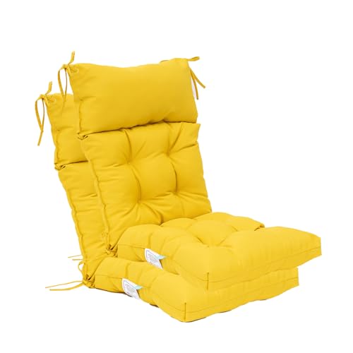 Image of QILLOWAY Outdoor Rocking Chair Cushions Set of 2, 100% Polyester Waterproof Patio Rocking Chair Cushion, High Back Weatherproof Chair Pad for Adirondack & Outdoor Furniture, Yellow