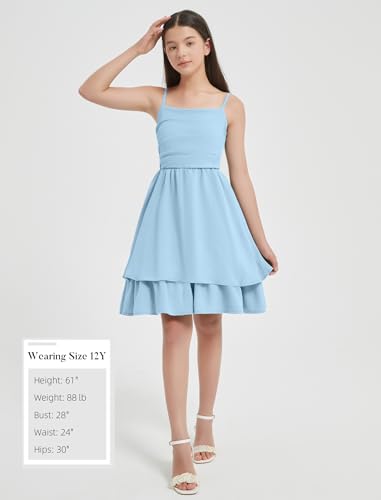 EXARUS Girls Dress Teen Ruched Layered Ruffle Swing Flowy Spaghetti Strap Valentine Summer Easter Tween Dresses 8-14Y - Image 6