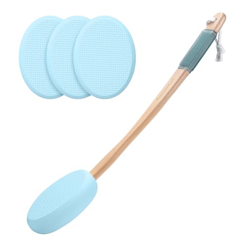 Image of AmazerBath Lotion Applicator for Back, Feet, 4 Replaceable Pads with Long Handle, Back Sunscreen Applicator for Elderly, Women, Apply Cream Medicine Skin Cream Moisturizer Sunscreen Tanner, Blue