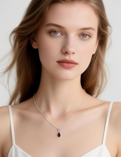 LUO Birthstone Necklace for Women, Fine Jewelry Pear Shaped 925 Sterling Silver Gemstone Pendant Necklace, Anniversary Birthday Gifts for Her Women Wife Mom Lady3