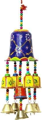 Handicraft rajasthane Wooden Colored Bells Desing Decorative showpice Wind Chimes for Home Balcony Garden Positive Energy, Home Decor Hanging Long Bells (Set of 1 Piece) Blue