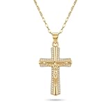JKEIO Collar de cruz para mujer, oro de 14 quilates, circonita cúbica, colgante de fe, joyería religiosa cristiana, colgante de crucifijo, cadena de regalo