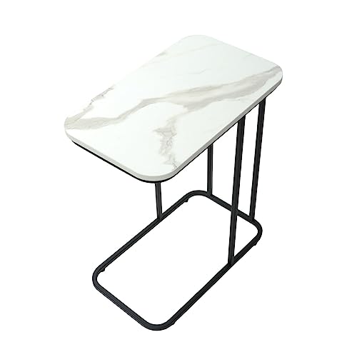 Image of DECOWORLD|| Premium Side Table || Metal Side Table with Wooden Top || End Table for Living Room, Sofa C Type Table or Bed Side Stand (White Marble Top Finish on Engineered Wood with Black Stand)