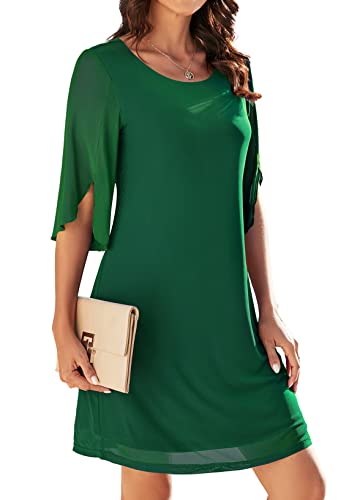 Actcat Casual Loose Stretch Mesh Boho Dress For Women Scoop Neck Wedding Guest Dresses With 3/4 Split Sleeve,Dark Green,Medium thumb #2